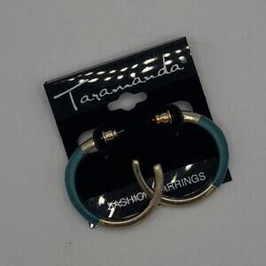 Taramanda Gold & Teal Wrapped Hoop Earrings